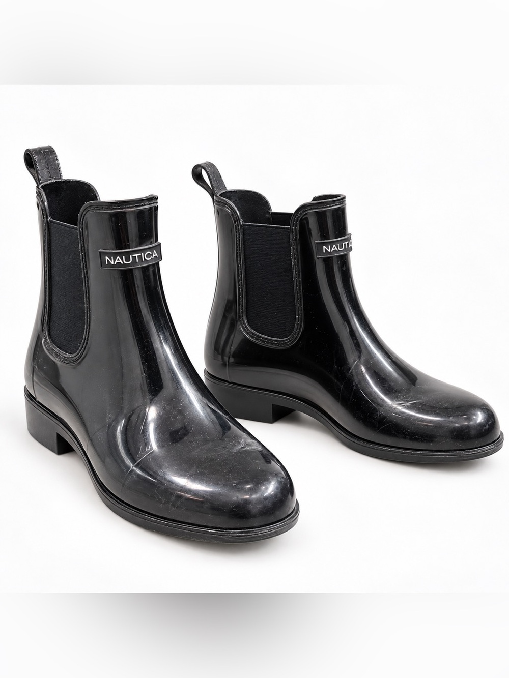 Nautica Black Glossy Chelsea Rain Booties size 7